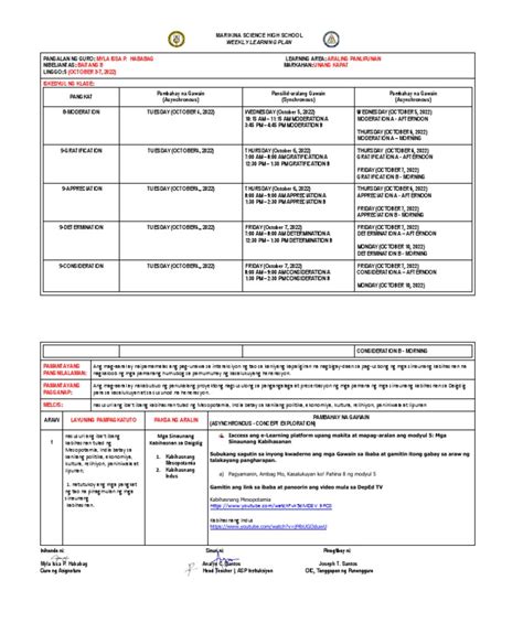 Marikina Science High School: Weekly Home Learning Plan .